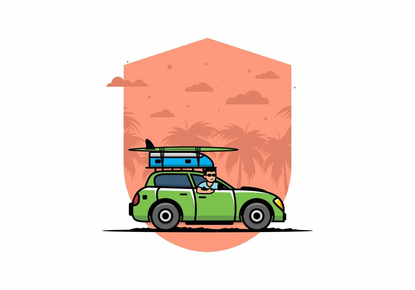 illustration of a man riding a car for vacation vector