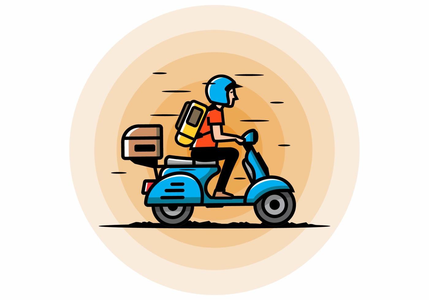 el hombre se va de vacaciones montando scooter ilustración vector