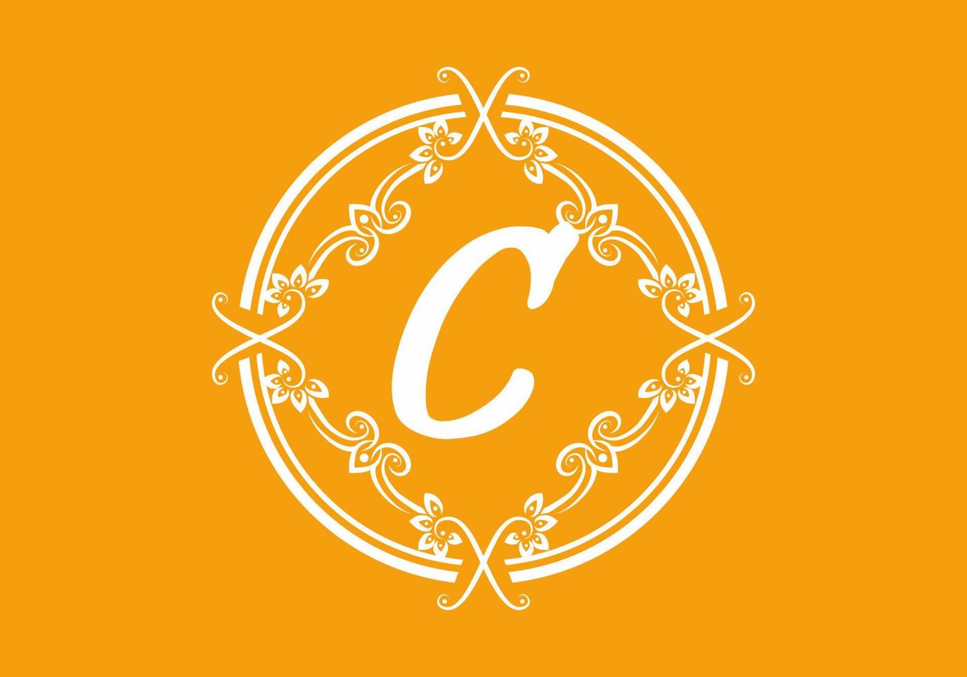 Yellow white C initial letter in classic circle frame vector