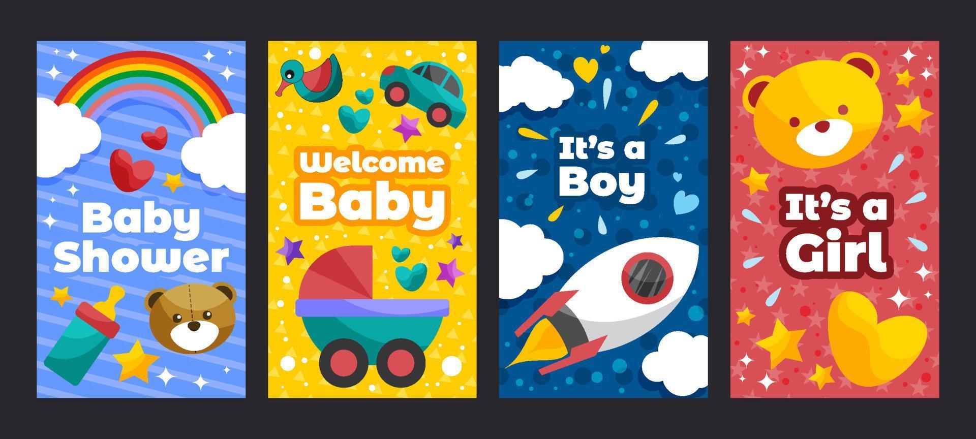 Baby Bornday Card Template Set vector