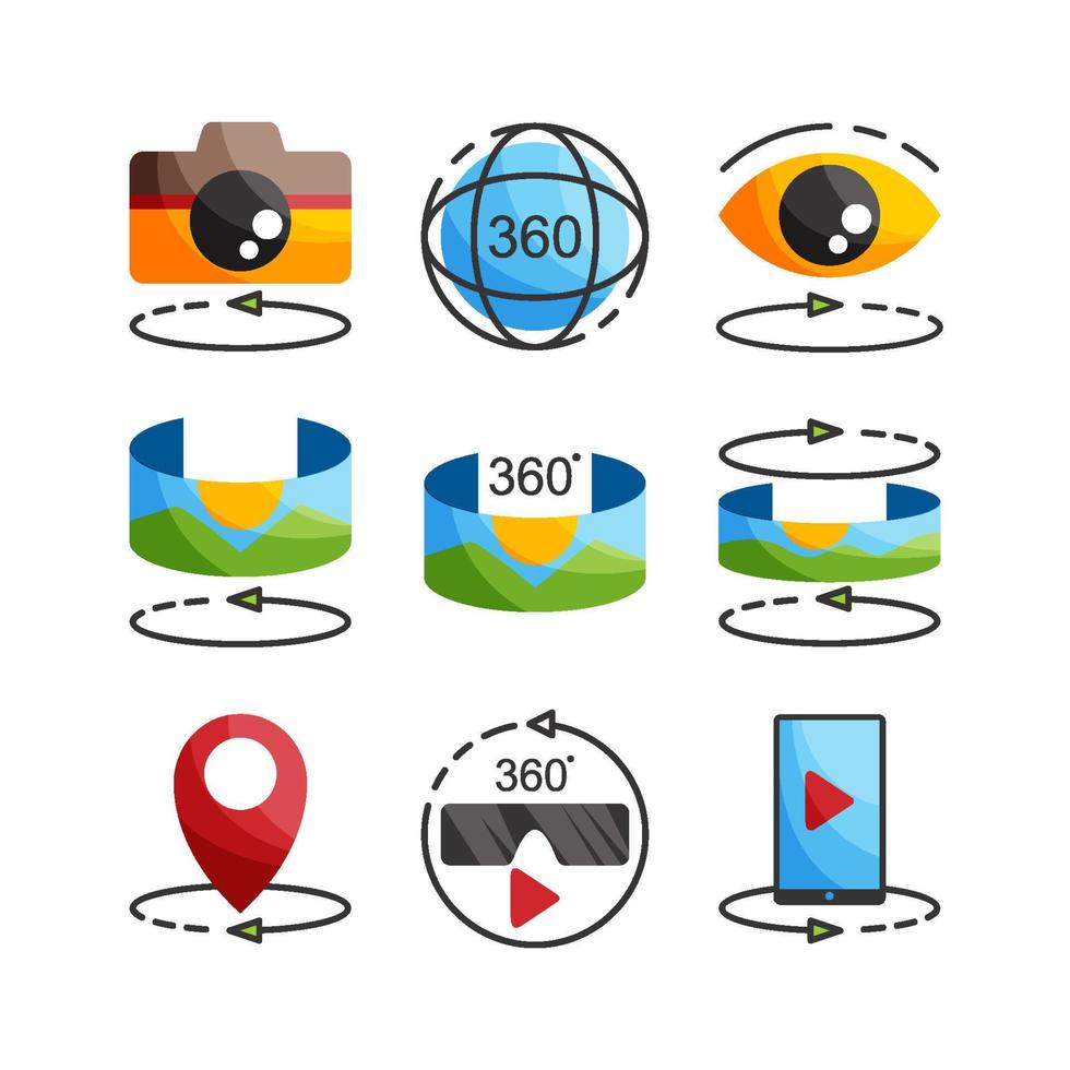 360 Virtual Tour Icon Set vector