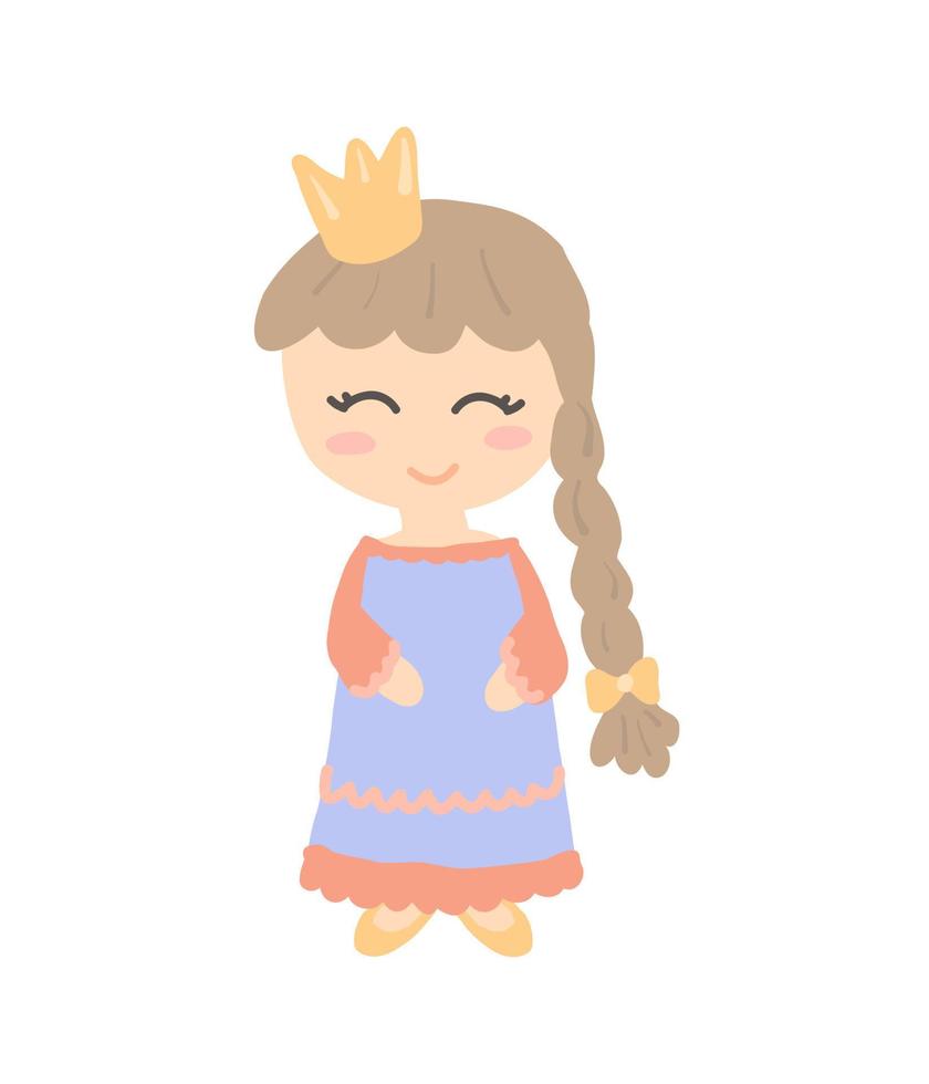 Hand-drawn cartoon princess with a long braid. Vector illustration for children's book, postcard, magazine.