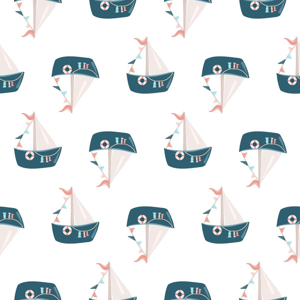 Ships pattern. Marine theme. Drawn ships for children's textiles, wallpapers. vector