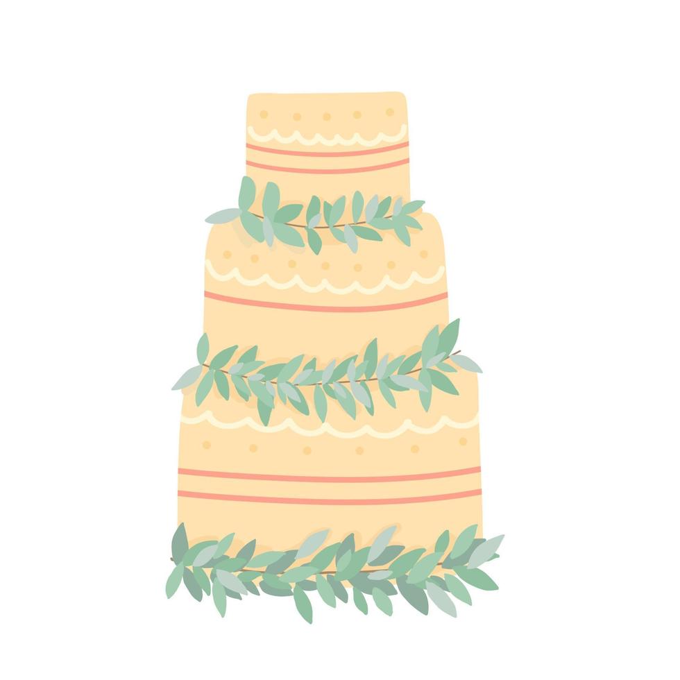 Wedding cake illustration. Fresh flowers on a wedding cake. Wedding decorations. vector