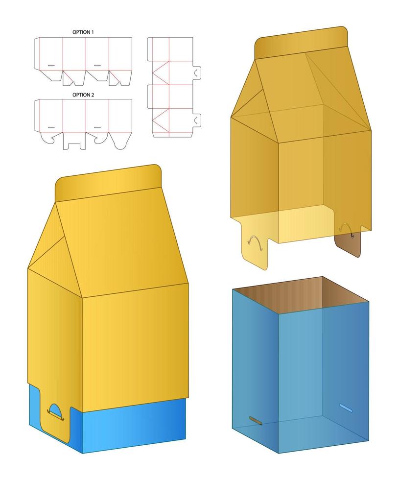 diseño de plantilla troquelada de embalaje de caja. Maqueta 3d vector