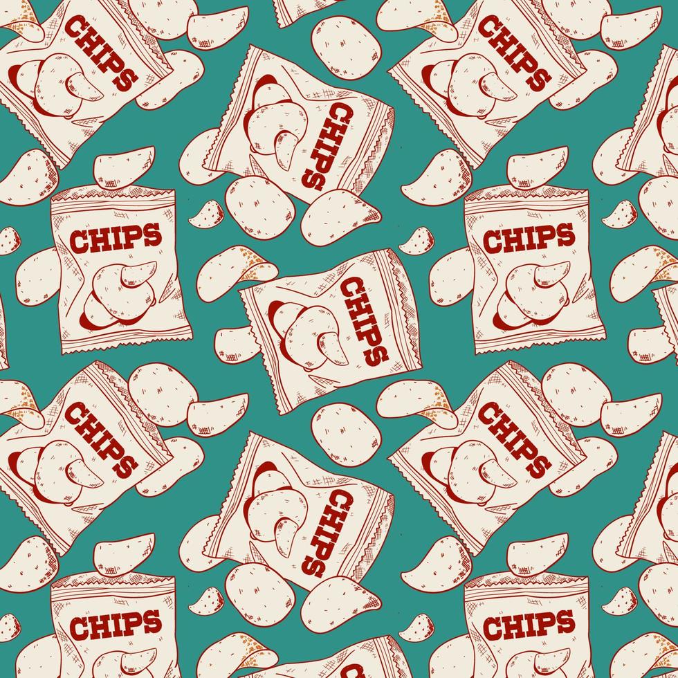 Potato snack pack vintage seamless pattern vector