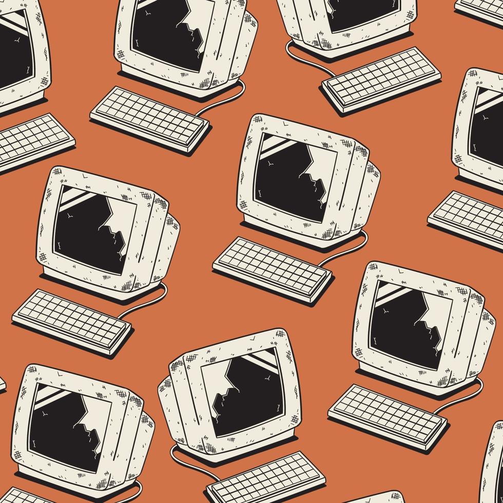 Broken computer vintage seamless pattern vector