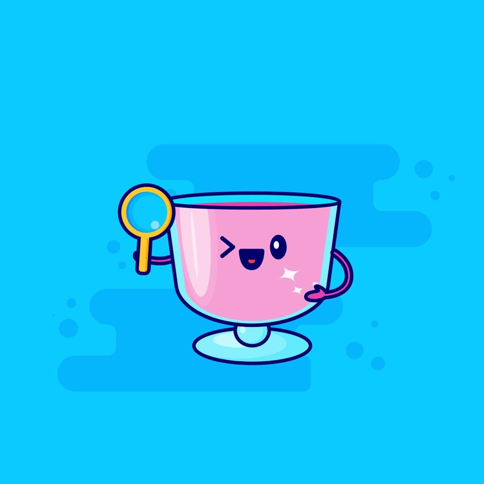 cartoon pink drink magnifying glass vector