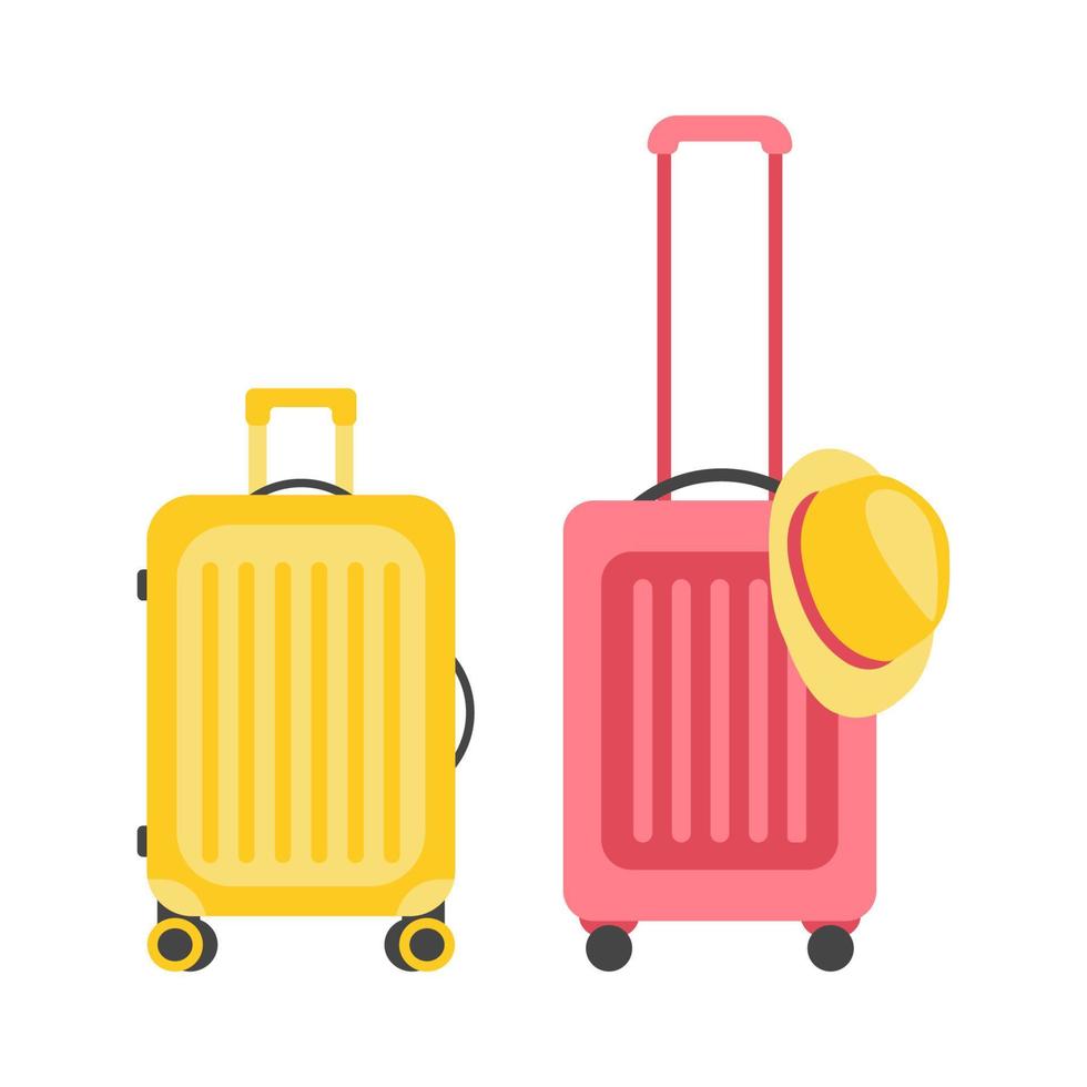 maletas de viaje y sombrero de verano. concepto de vacaciones. elemento para su diseño de viaje. estilo plano ilustración vectorial vector