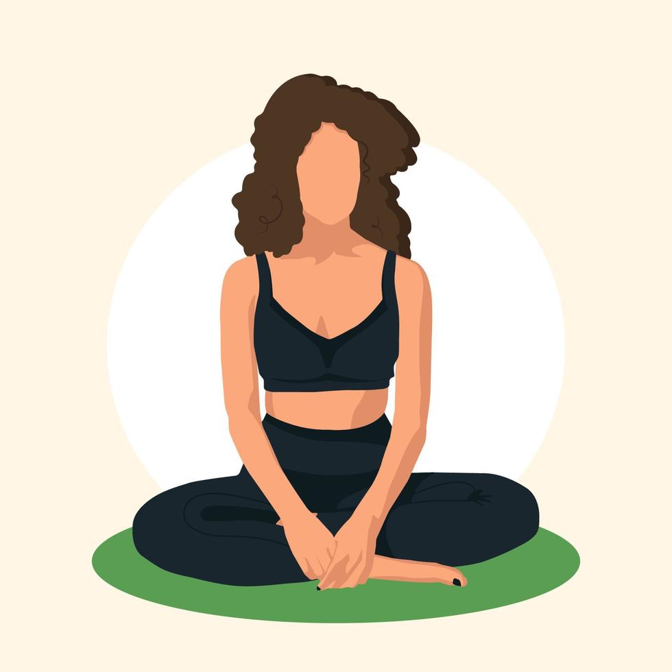Young Woman meditates in Lotus pose. Conceptual illustration for Yoga, meditation, relaxation, rest, healthy lifestyle. Vector illustration in flat Faceless style.