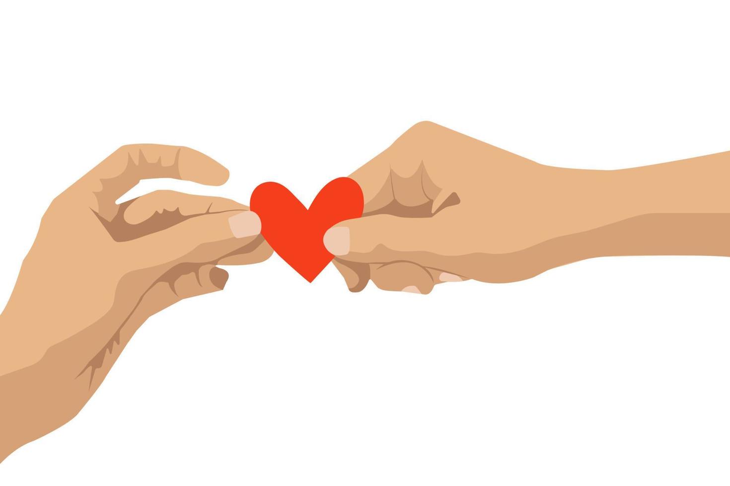 manos sosteniendo un corazón. dar y compartir amor con la gente, cuidar amor. ilustración vectorial vector
