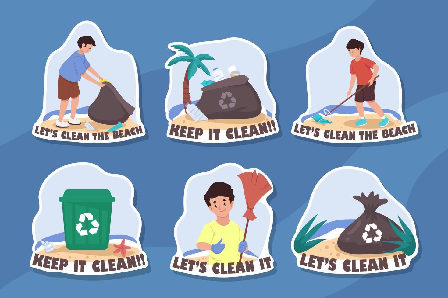 Beach Cleaning Sticker Collection vector