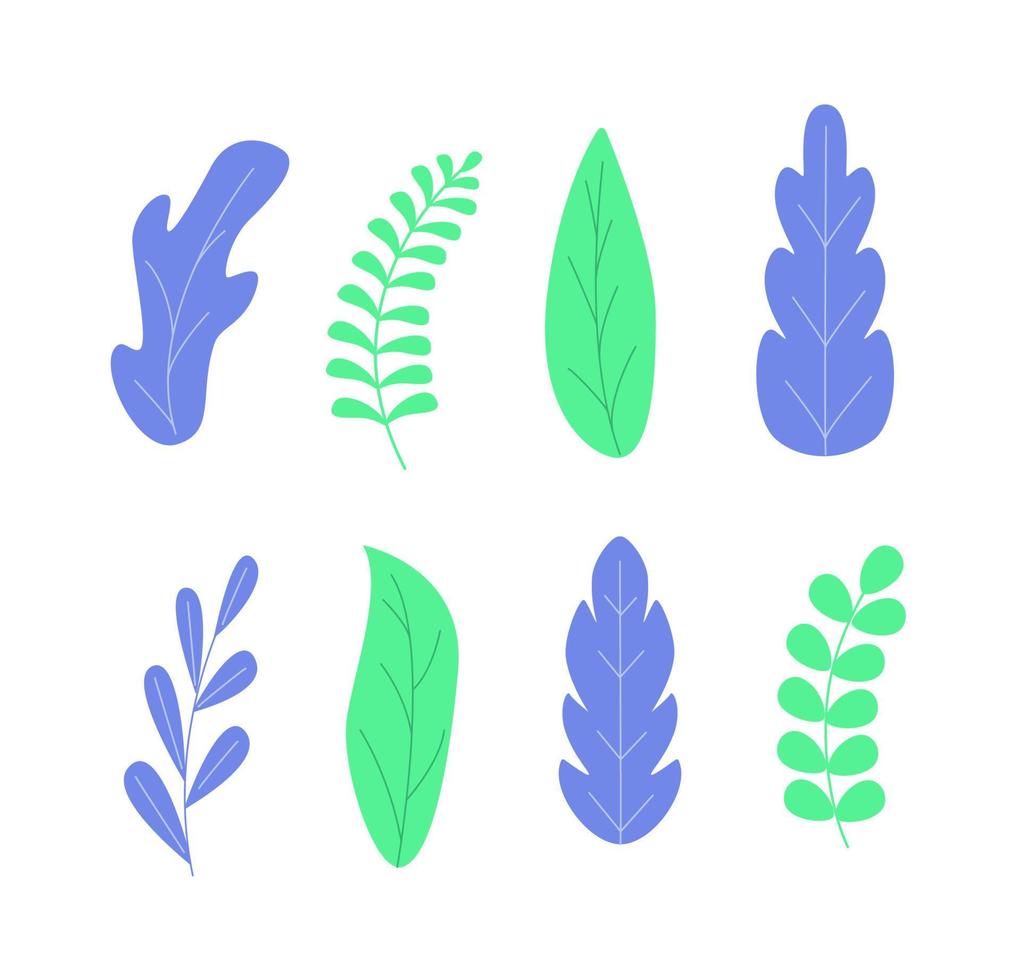 Set nature abstract leaves. Collection of trendy foliages. Vector illustration