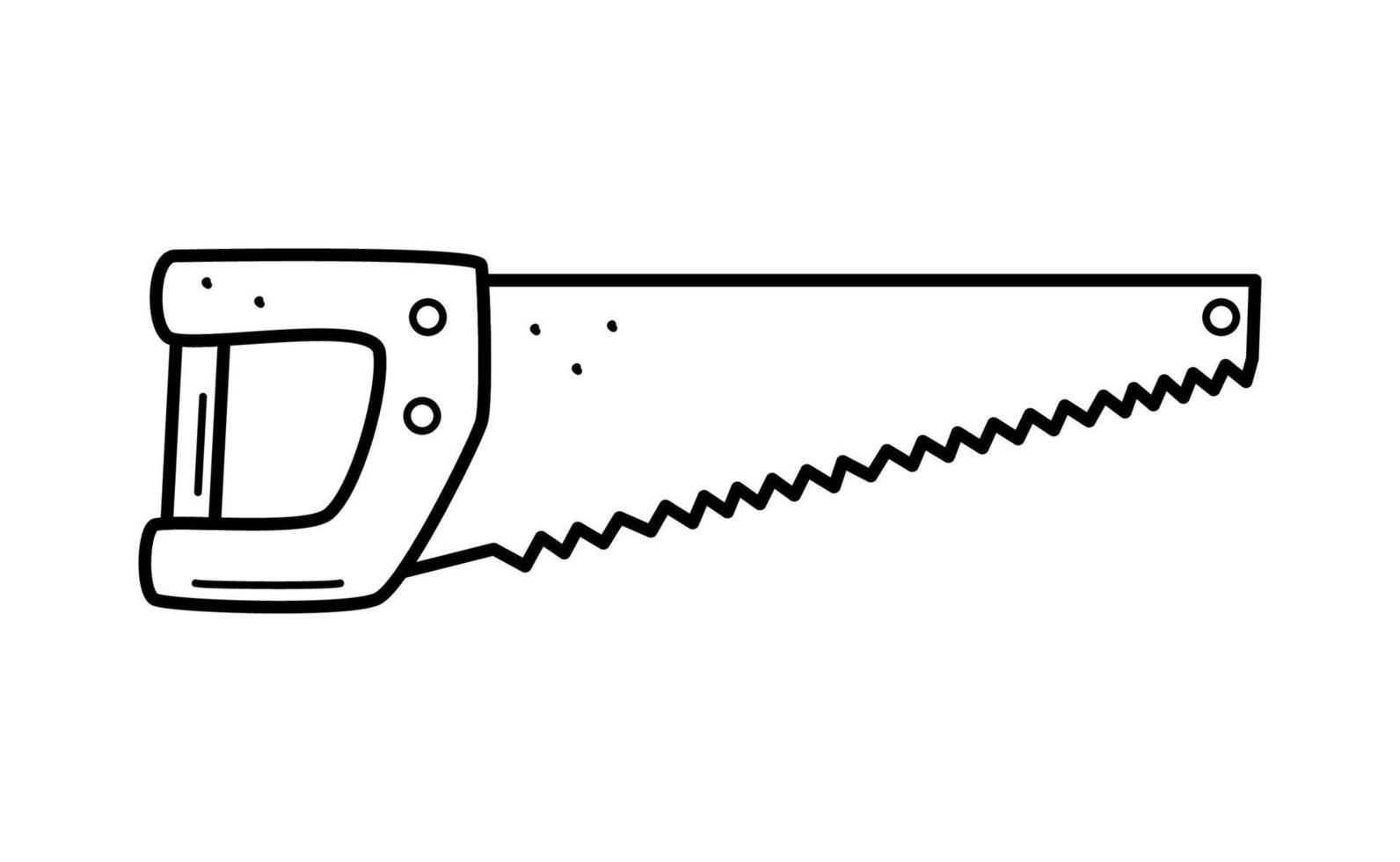 Hand saw doodle cartoon style. Vector illustration of the working tool hacksaw isolated on white.