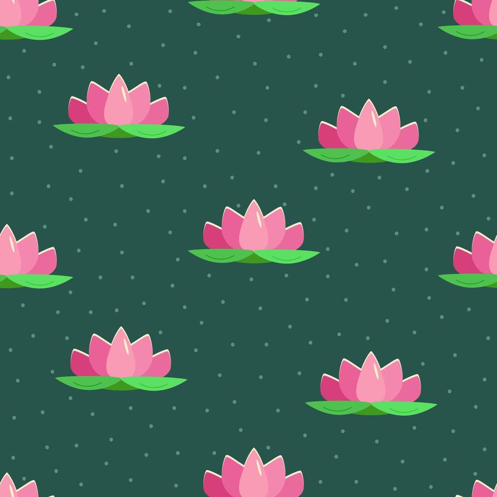 Seamless pattern lotus lily flower. Vector illustration of a beautiful pink lotus