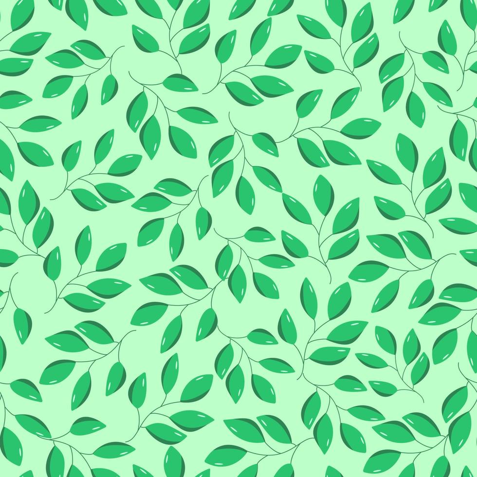 Seamless pattern of green leaves of a deciduous tree. Vector illustration of shrub branches, natural background