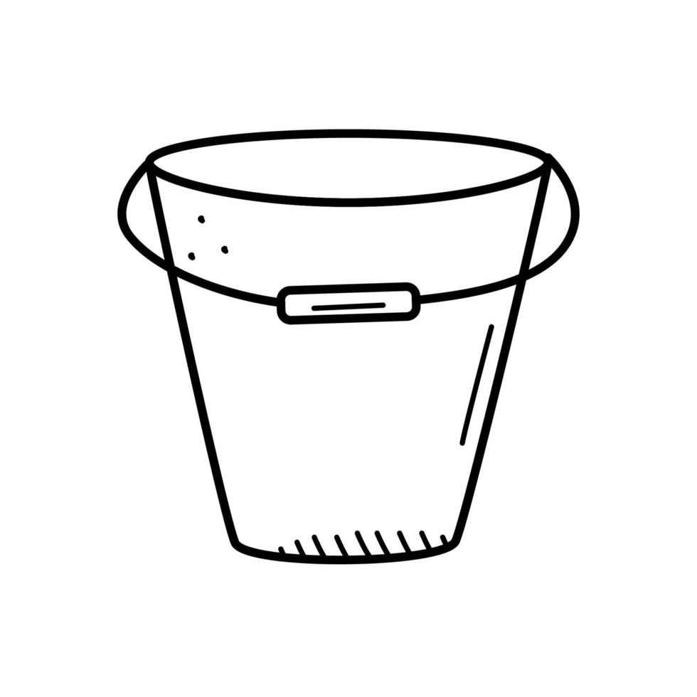 Household metal or plastic bucket with handle. Vector illustration of equipment for cleaning the house or garden.