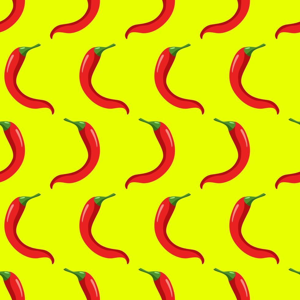 Seamless pattern of red hot chili peppers on yellow. Vector illustration