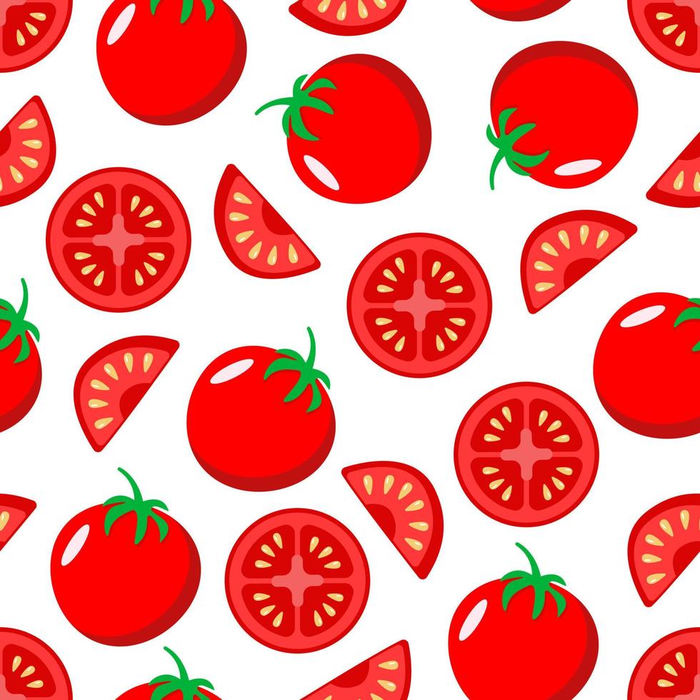 Seamless pattern of red juicy whole tomatoes and slices vector