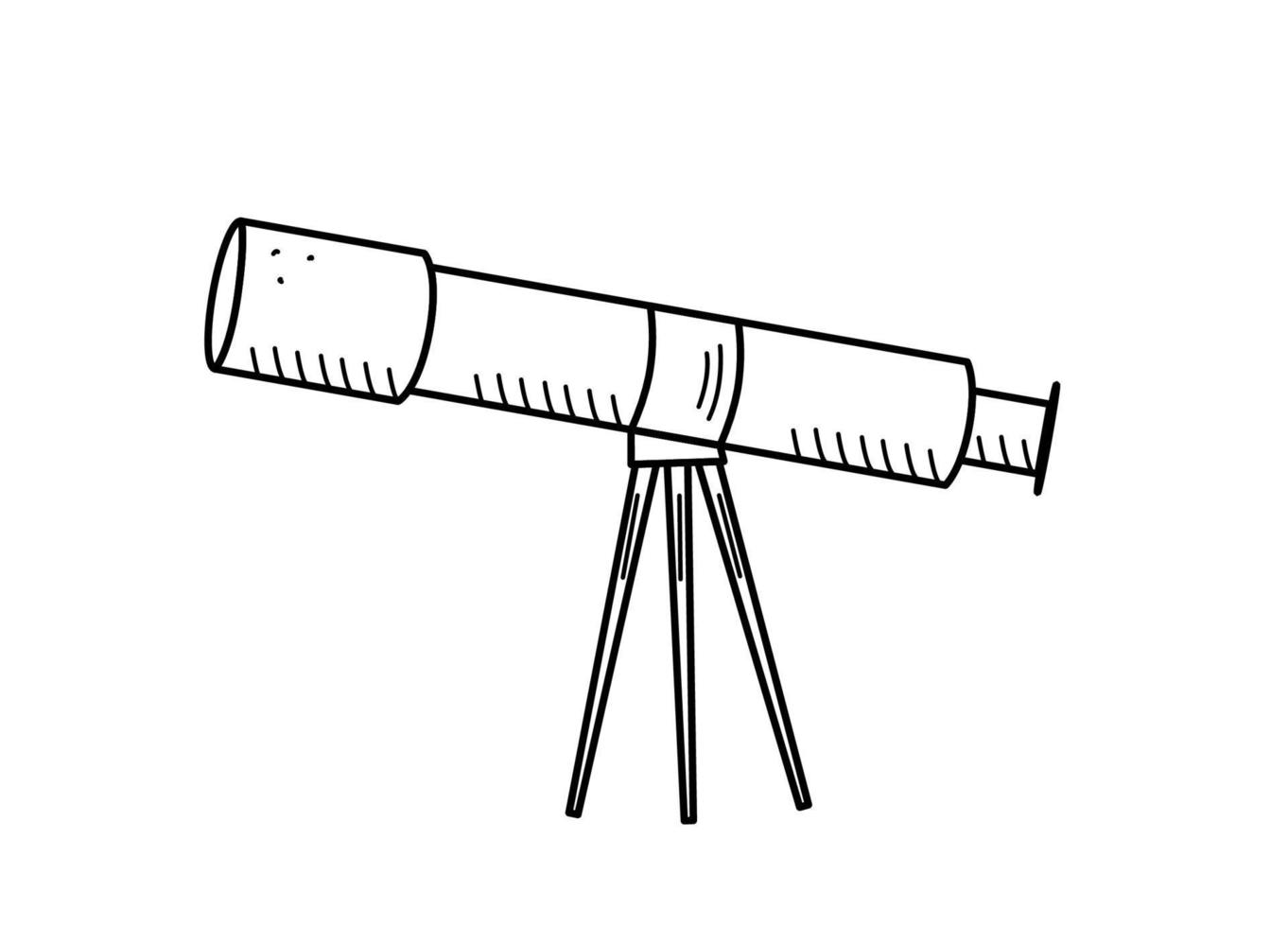 telescopio en una ilustración de garabato de dibujos animados de trípode. imagen vectorial de un dispositivo óptico. vector