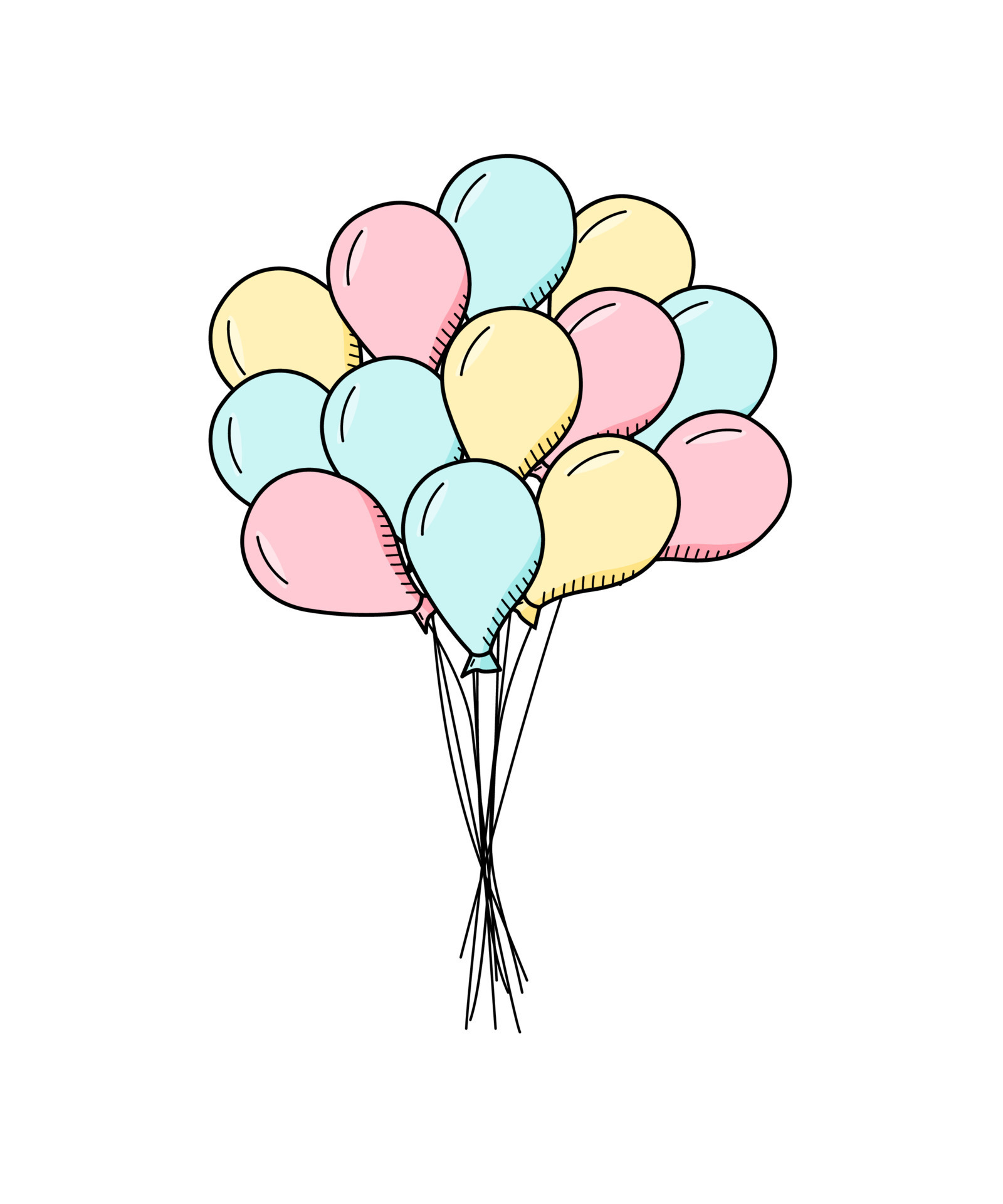 ramo de globos, ilustración vectorial de globos en vuelo en colores pastel  7900840 Vector en Vecteezy