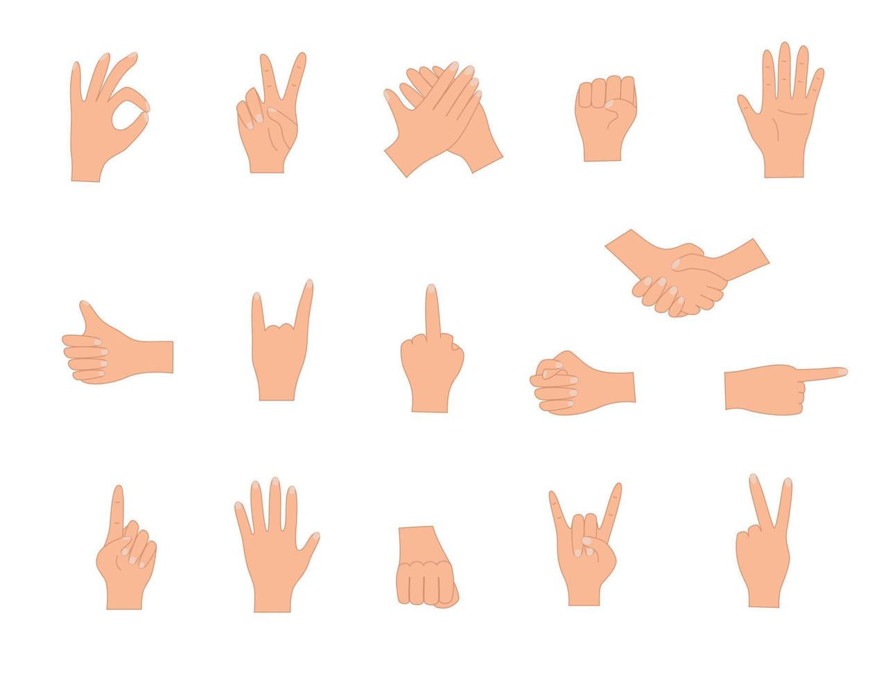 Hand gestures, vector illustration set of icons of various hand signs.