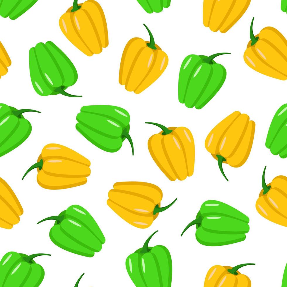 Seamless pattern of green and yellow sweet bell pepper. Vector illustration of vegetables