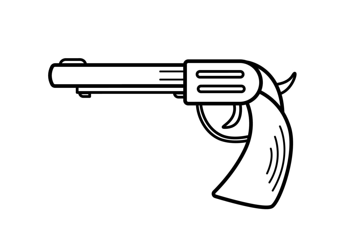 Gun icon in western style. Vector illustration of a revolver doodle element isolated on white.