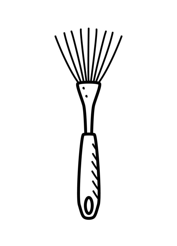 herramienta de jardín de rastrillo, herramientas de jardinería de estilo de dibujo de ilustración vectorial. vector