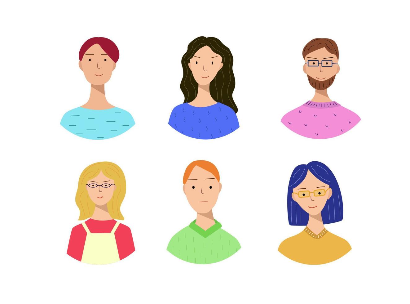 conjunto de diferentes avatares con hombres y mujeres. retratos de personas de diferentes edades y miradas. ilustración de estilo de moda para icono, avatares, diseño de retrato vector