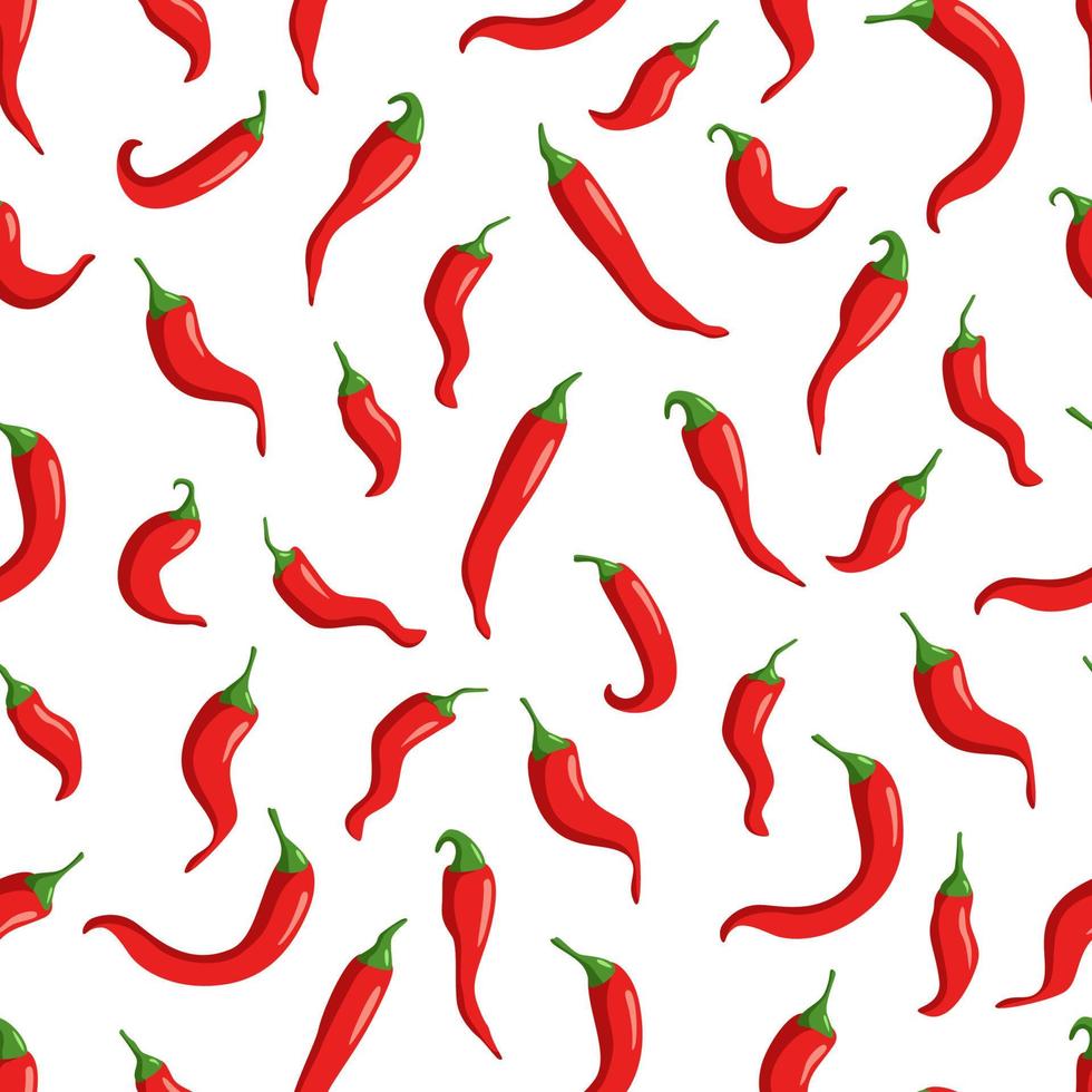 Seamless pattern of red hot chili peppers on white. Vector illustration