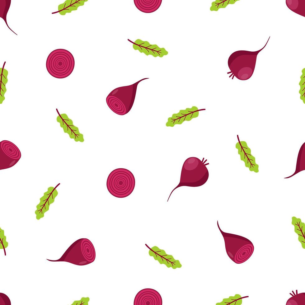 Seamless Pattern Beetroot with leaves and beets in the cut. cartoon vector illustration vegetables