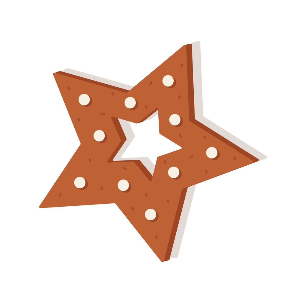 Christmas gingerbread in the form of a star. Delicious New Year's dessert, festive curly cookies with icing vector