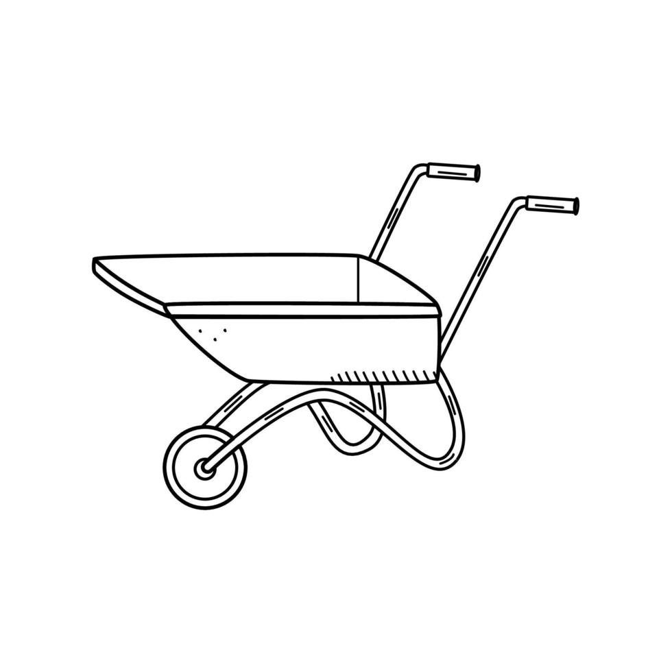 Garden cart, vector illustration of a doodle style utility wheelbarrow.