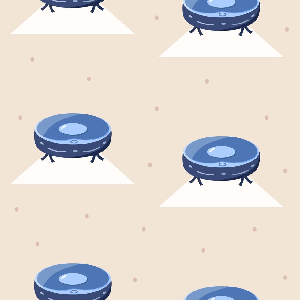 Robot vacuum cleaner vector illustration of modern home appliances. Seamless pattern of vacuuming and carpet cleaning