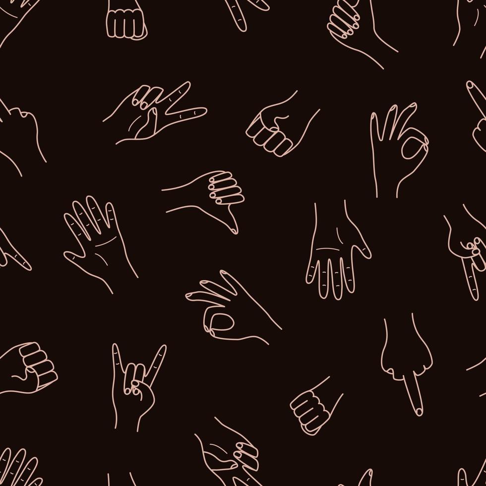 Seamless pattern Hand gestures, vector illustration set of icons of various hand signs