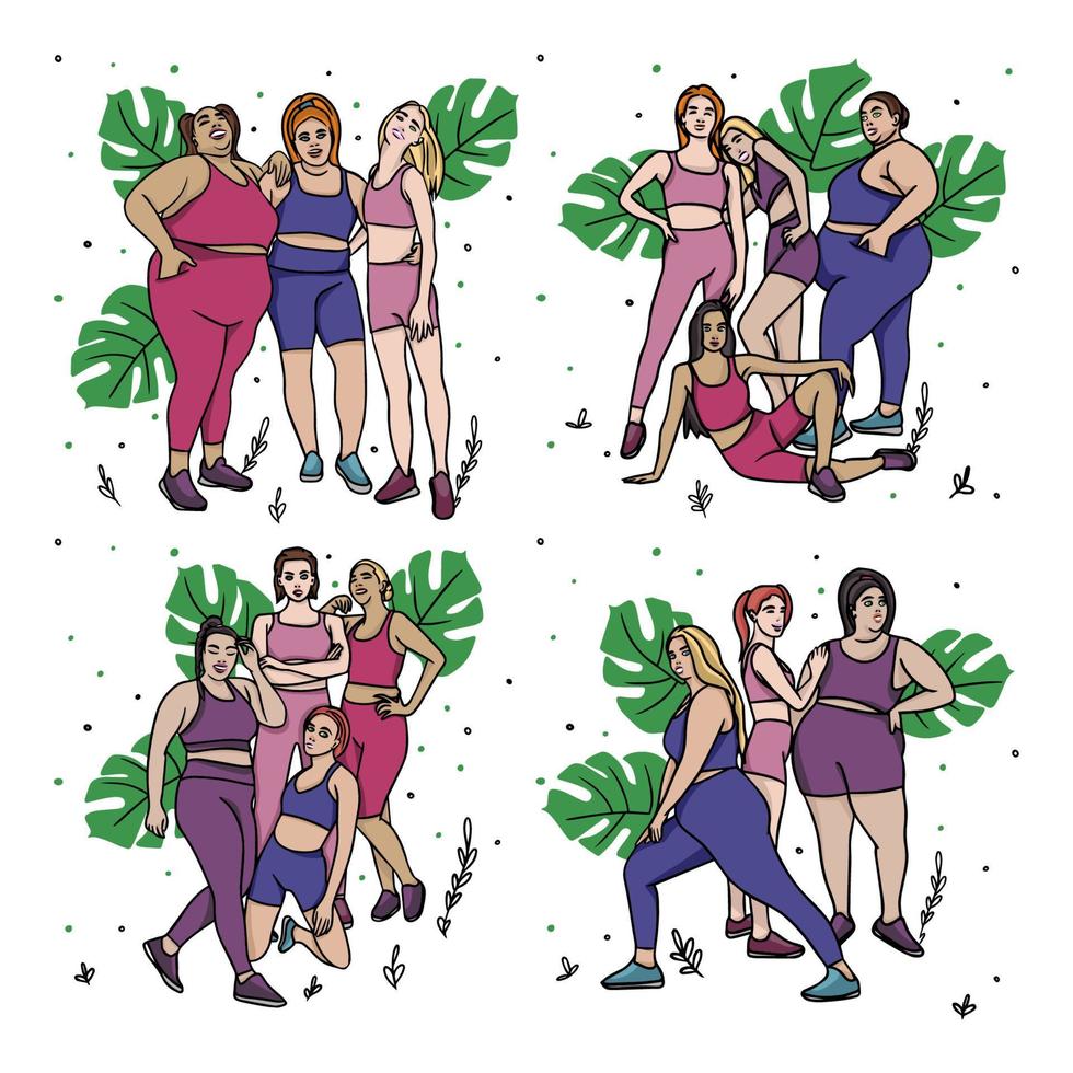 conjunto de chicas deportivas vector