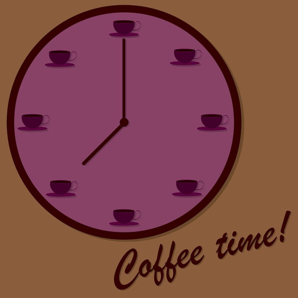 Coffee time clock with cups of coffee vector illustration