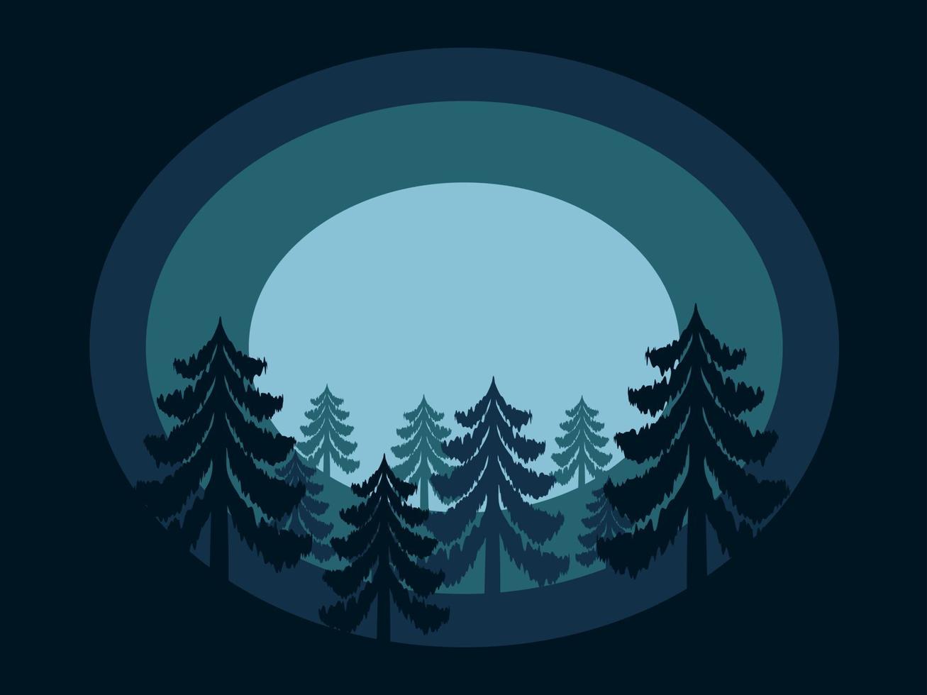 Dark dense forest in gloomy blue colors layer drawing vector illustration