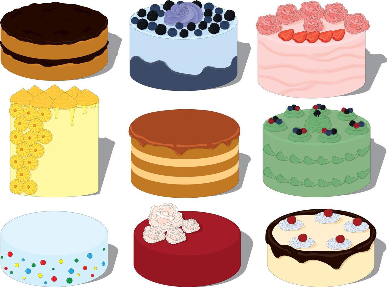 Ilustración de vector de colección de pasteles decorados hermosos dulces
