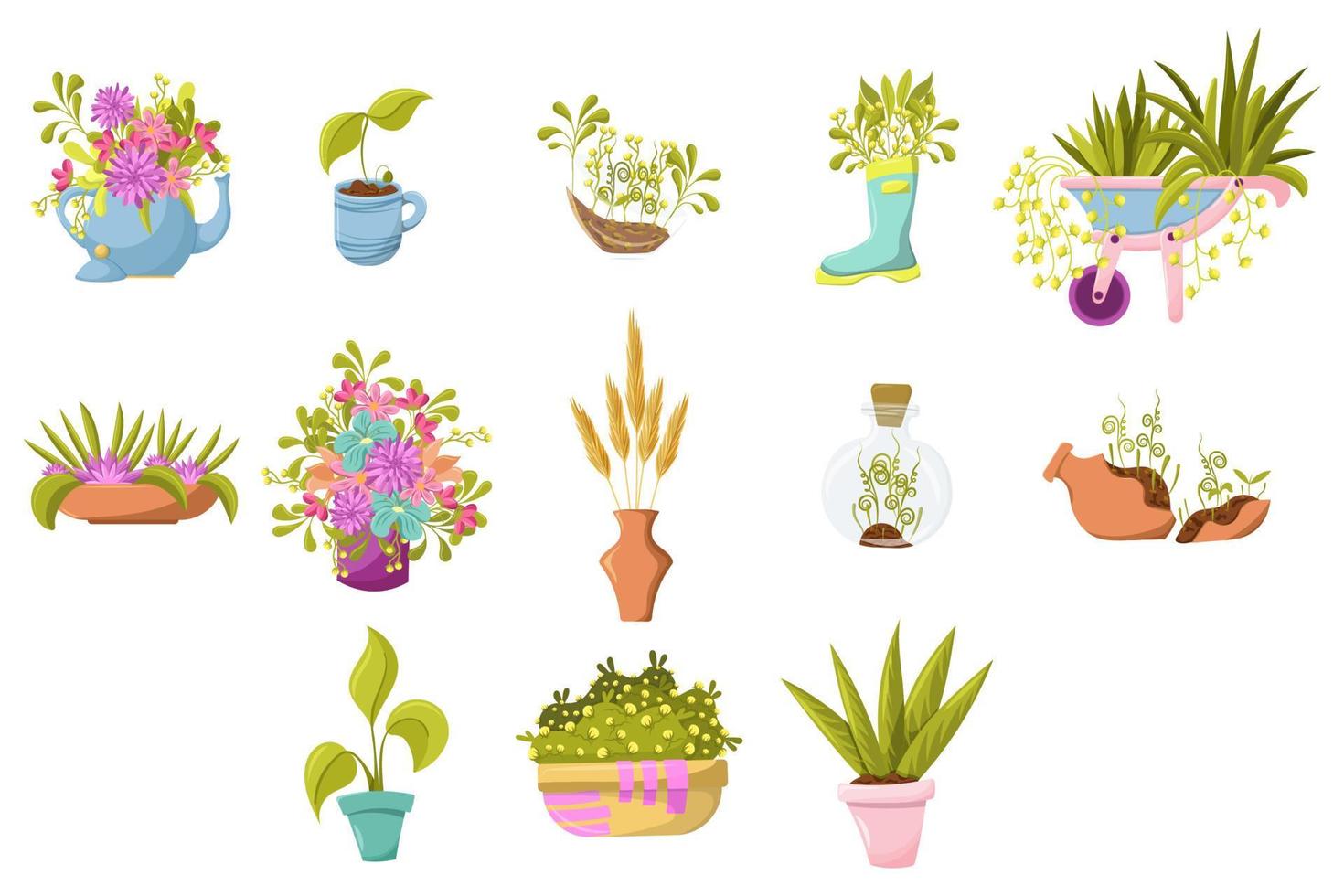 conjunto de plantas caseras. elementos de decoración del hogar con plantas. vector