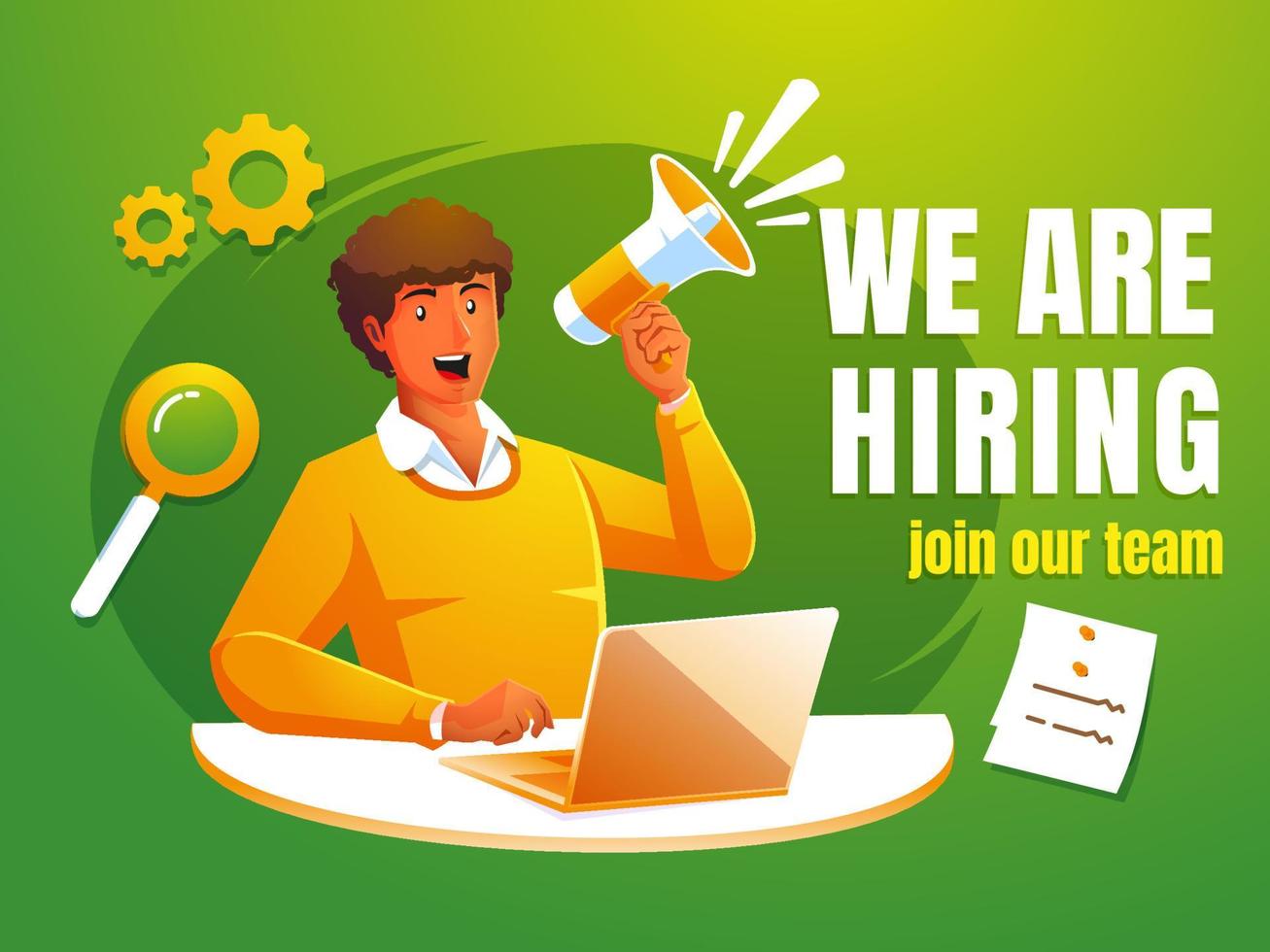 Man announce jobs with megaphones, We are recruiting to join the announcement team vector