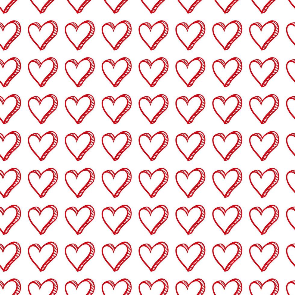 Cute hand drawn Valentine's hearts seamless pattern sticker. Decorative doodle love heart shape in sketch style. Scribble ink hearts icon for wedding design, wrapping, ornate and greeting cards vector