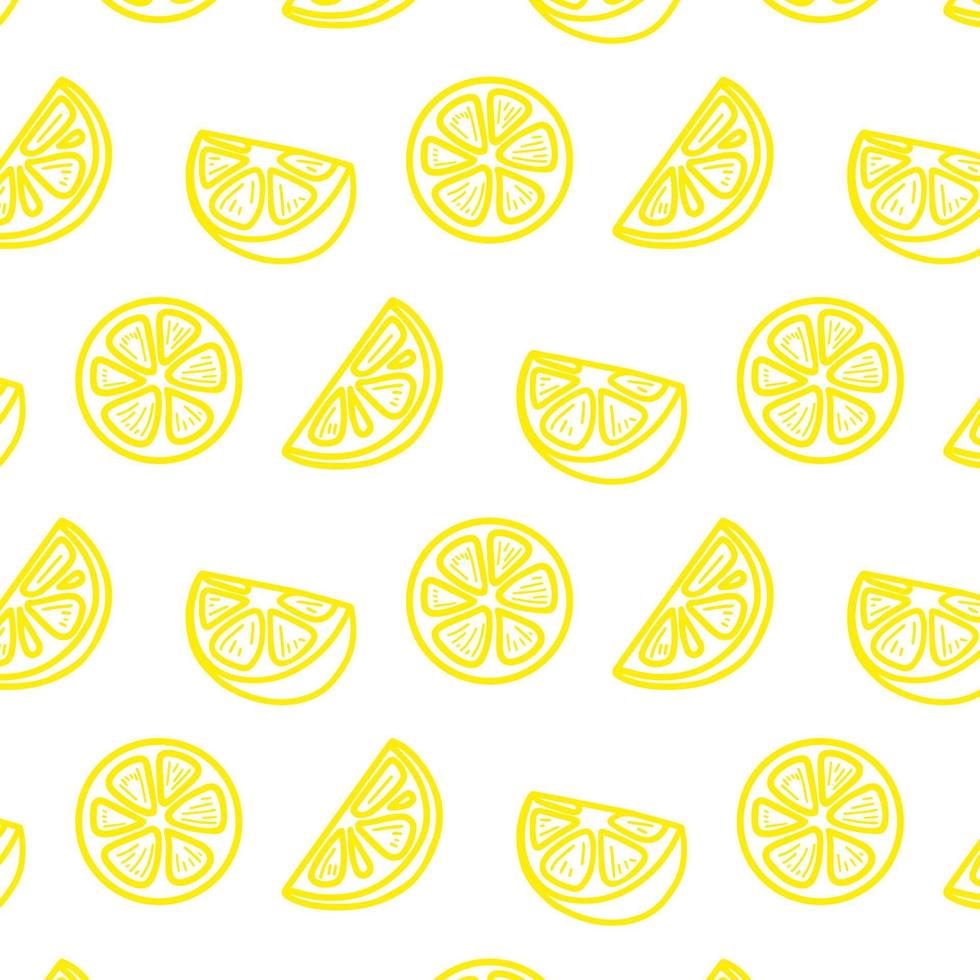 Fresh lemons background, hand drawn icons. Colorful wallpaper vector. Seamless pattern with fresh fruits collection. Decorative illustration, good for printing. Symbol of summer. Doodle style. vector