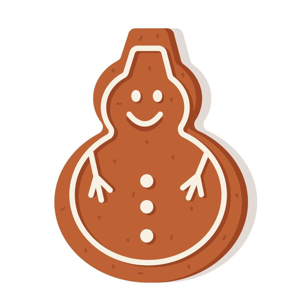 pan de jengibre navideño en forma de muñeco de nieve. delicioso postre de año nuevo, galletas rizadas festivas con glaseado vector