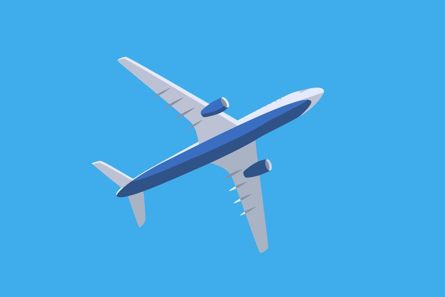 Passenger plane in flight on a blue background. Vector illustration of an airplane,