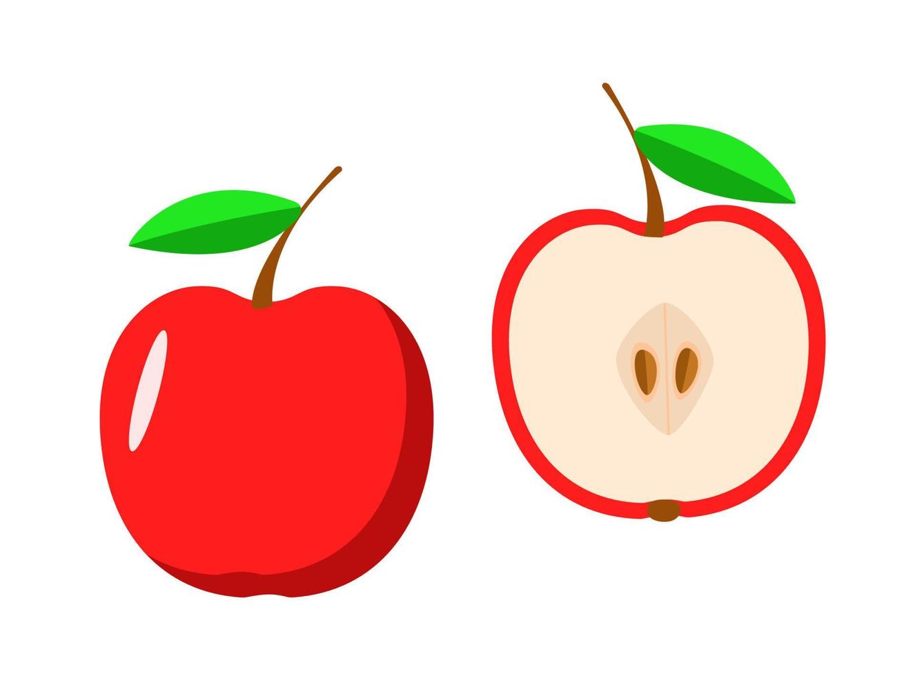 manzana roja fresca y media manzana, ilustración vectorial de fruta madura vector