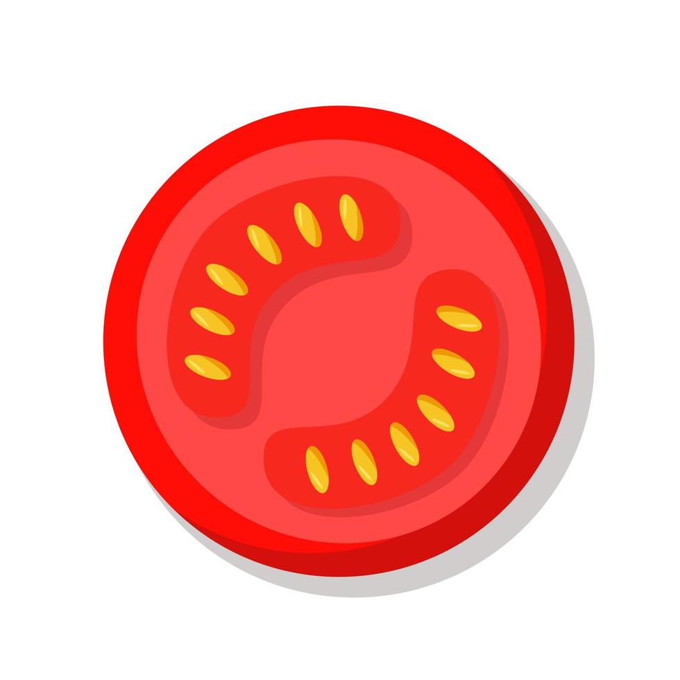 Slice of red tomato isolated on white. Vector Illustration vegetable. Flat tomato icon