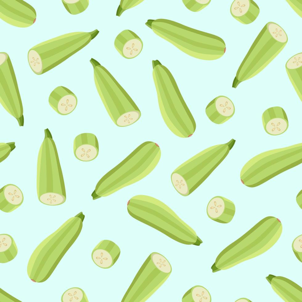 Seamless Pattern Zucchini whole and cut. Vector illustration of vegetables, a set of harvest courgette