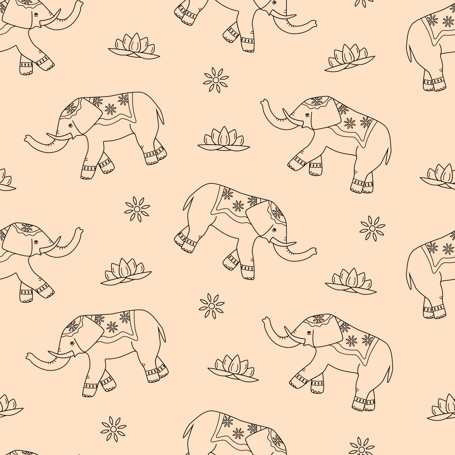 Seamless pattern of decorated elephant, lotus and flower patterns. The  concept of Indian culture. Cute cartoon background 7901848 Vector Art at  Vecteezy